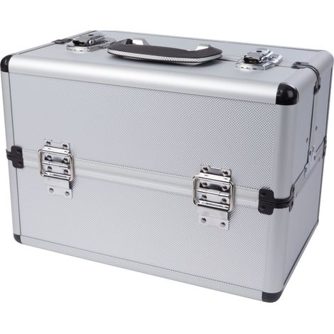 Perel valise à outils en aluminium 360 x 220 x 250 mm avec plateaux cantilever, séparateurs réglables et serrure à clé (2 clés), mallette rigide pour outils et appareils de mesure (1/5)