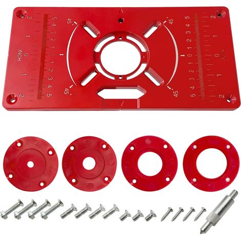 ZOLGINAH Mesa de enrutador de aluminio Mesa de enrutador de aleación de aluminio Placa de inserción Mesa Herramientas de carpintería Fresadora con anillos (Rojo) (1/5)