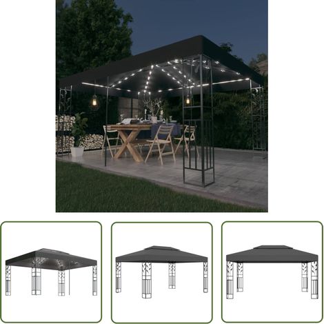 The Living Store Tonnelle avec double toit et lumières LED 3x4 m Anthracite - Tente De Jardin - Abri De Jardin - Tonnelle - Parasol - Éclairage Solaire (1/5)
