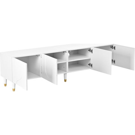 Meuble TV bas, relief en arc asymétrique, quatre portes, rangement multiple, pieds en bois massif, salon (1/5)