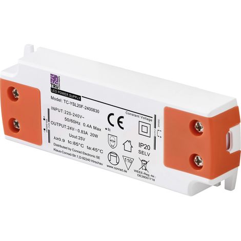 TRU COMPONENTS TC-YSL20F-2400830 LED-Trafo  Konstantspannung 20 W 0.83 A 24 V/DC Möbelzulassung, Übe