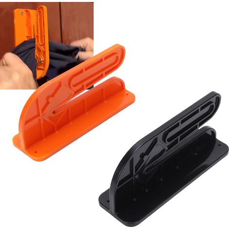 Coupe-chiffons mural, outil de coupe rapide et sécuritaire pour les vieux draps, t-shirts, serviettes, peaux de mouton et couvertures. Orange et noir. (1/5)