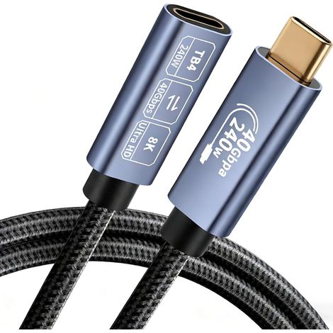 1 m USB-C-Verlängerungskabel, High-Speed 40 Gbit/s USB 4.0-Verlängerung, 240 W PD, 8K@60Hz-Video, geflochtener USB-C-Stecker auf USB-C-Buchse, kompatibel mit MacBook, iPhone 15 und Galaxy S24