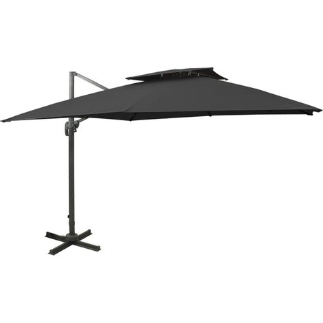 Sombrilla desplazada con doble techo 300 x 300 cm negro