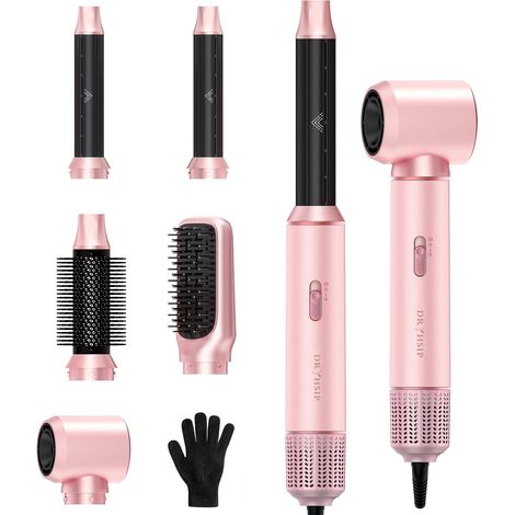 Brosse Soufflante 5 en 1, Brosse Chauffante Brushing et Air Styler avec Têtes Amovibles (fer Friser, Volumatrice, Lissante, Boucleur), de Voyage Légers pour Femmes et Hommes (Coral) (1/5)