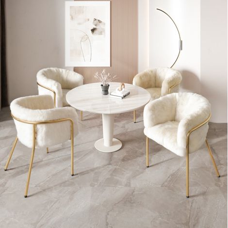 Conjunto 4 sillas de comedor blancas imitación pelo OKMYHOME (1/5)