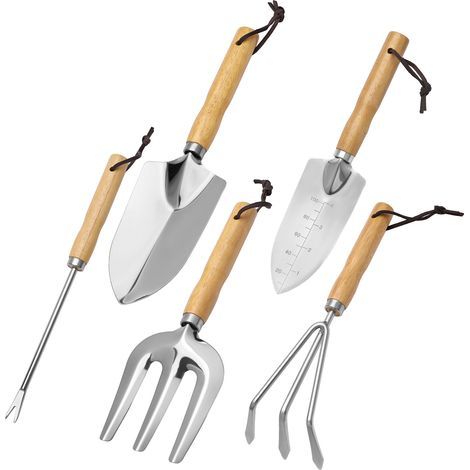 Outils de Jardinage, Ensemble d'outils de Jardin, 5pcs Garden Tool Set, Outil de Jardin Manche en Bois pour Jardinage Plantes Intérieur Extérieur avec Une Pelle Fourchette