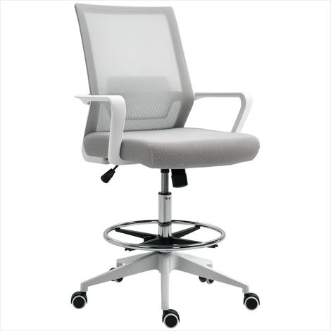 Chaise de bureau assise haute réglable en maille gris et blanc (1/5)