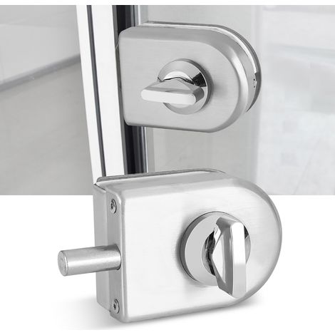 Cerradura de puerta fabricada con carcasa de acero inoxidable de 10-12 mm de espesor, con pestillo redondo y manilla giratoria para puertas sin marco y vidrio de seguridad, de fácil instalación, adecu (1/5)