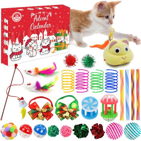 Calendrier de l'Avent de Noël, Calendrier de compte à rebours de Noël de 24 jours avec jouets pour chats, Cadeau surprise de Noël (24 pièces) (1/5)