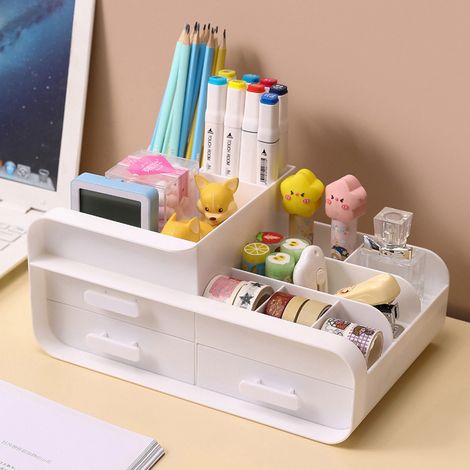 Multifunctional Plastic Desk Organizer with Drawers (1/5)