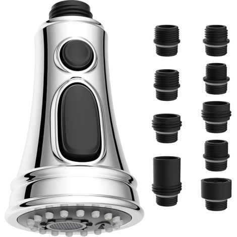 Tête de robinet de cuisine de rechange, tête de robinet de cuisine extractible avec 9 adaptateurs, bec d'évier à 3 fonctions compatible avec la plupart des robinets ( (1/5)