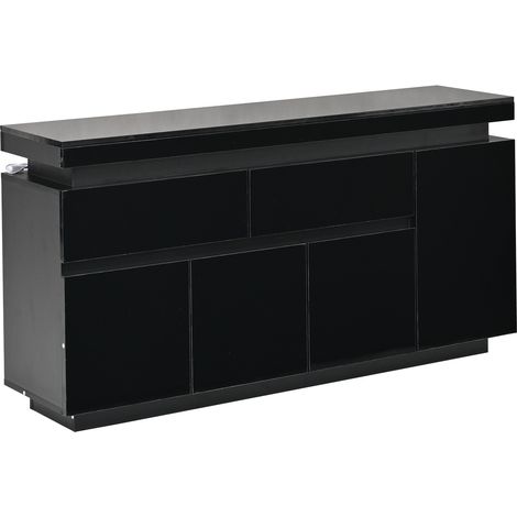 Mueble de salón 140 x 35 x 72,5 cm negro brillo con 2 cajones, 4 puertas y LED (1/5)