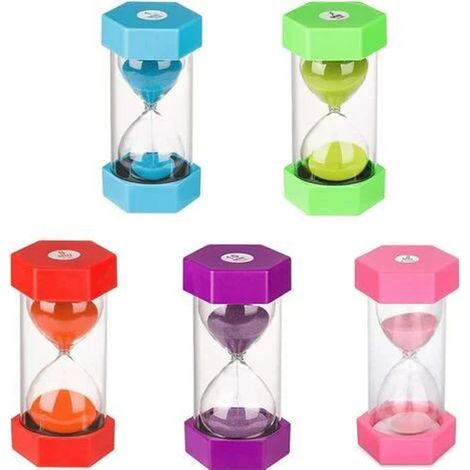 Sablier En Sable - 5 Durées 5 10 15 20 30 Minutes - Boîtier Plastique Transparent Avec Tube Verre Intégré - Pour Gestion Du Temps En Cuisine Étude Jeux Enfants - Lot De 5 (1/5)