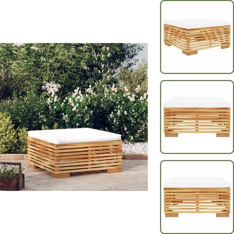 The Living Store Poggiapiedi da Giardino con Cuscino Crema Legno Massello Teak - Poggiapiedi in legno