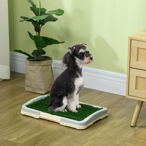 Toilette pour chien litière avec tapis en gazon artificiel plateau et panneau grillagé 46,5 x 34 cm