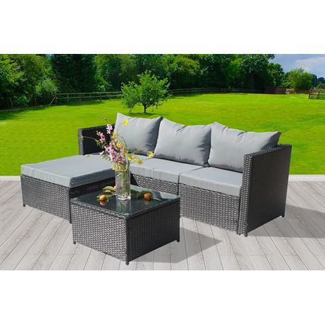 BIRCHTREE Garden Rattan Furniture Set Corner Sofa 4 Seaters Glass Coffee Table Patio RFS01 Black