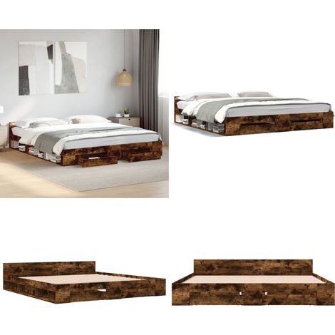 Bettgestell mit Schubladen Räuchereiche 200x200cm Holzwerkstoff - Bettesrahmen - Doppelbett - Holzbettrahmen - Holzlattenrost - Schrankbett - Home & Living (1/5)