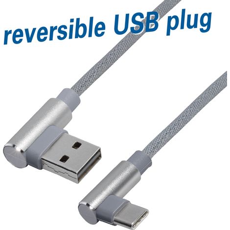 Cavo di ricarica e sincronizzazione usb spina angolare di tipo a a usb spina angolare di tipo c,
lunghezza: 1,0 m, intrecciato in nylon, altamente flessibile, grigio (1/4)