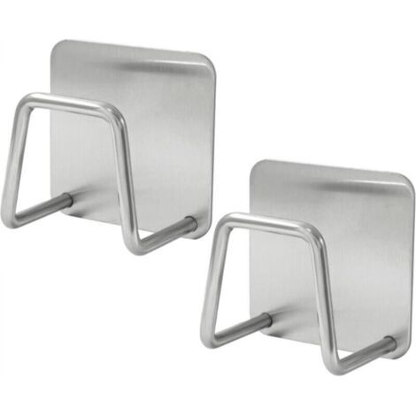 Porte-éponge adhésif SUS304 Lot de 2 Éponge drainante Rangement cuisine argenté (1/4)