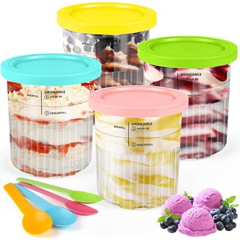 Bacs à Crème Glacée pour Ninja, Lot de 4 Crème Glacée avec Couvercles, Réutilisables Pot Creami Deluxe pour Ninja Sorbetières NC500 NC501, Lavables au Lave-Vaisselle (1/5)