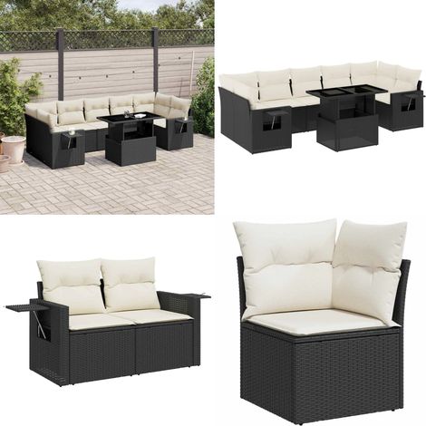 Salon de jardin 8 pcs avec coussins noir résine tressée - Ensemble Salon De Jardin - Meuble Extérieur - Jardin Design - Mobilier Résistant Aux Intempéries - Chaise Longue Pliable - Home & Living (1/5)