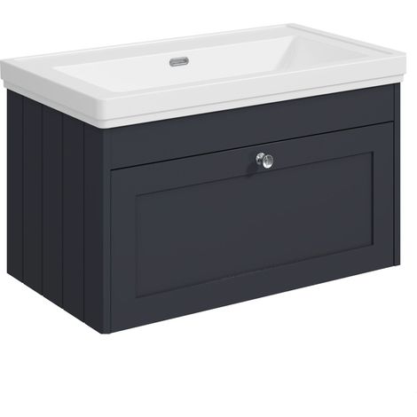 Balterley Butterton 800mm Wall Hung 1 Drawer Unit with Classic Basin No Tap Hole - Satin Dark Grey (1/4)