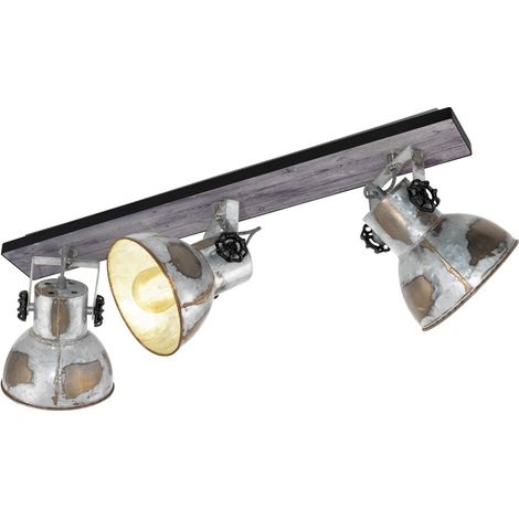 EGLO Lampada da soffitto Barnstaple, plafoniera vintage a tre punti luce, dal design industriale, spot da parete retr in acciaio zincato dall'aspetto usato, legno, patina marrone, nero, E27 (1/5)