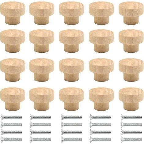 AIPERQ Lot de 20 poignées de meubles en bois naturel, boutons ronds pour armoires, portes et tiroirs (1/4)