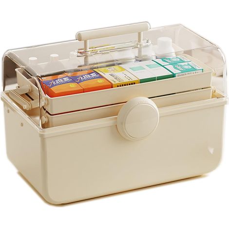 Boîte de rangement multifonctionnelle à 3 niveaux de 35,5 cm (14 pouces) / Boîte de rangement pour loisirs créatifs avec compartiments / Boîte à outils en plastique / Boîte de rangement pour médicamen (1/5)