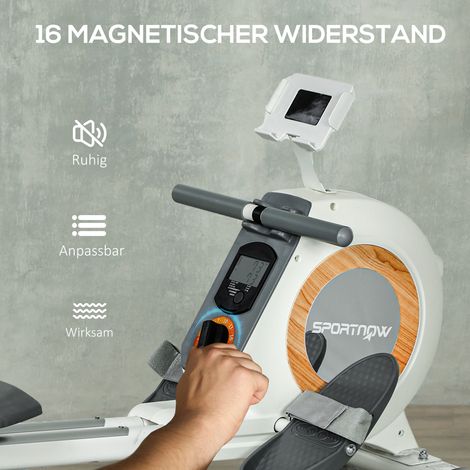 Rameur à 16 niveaux réglables, écran LCD et support pour téléphone, pour exercices à domicile, capacité de charge 150 kg (1/5)