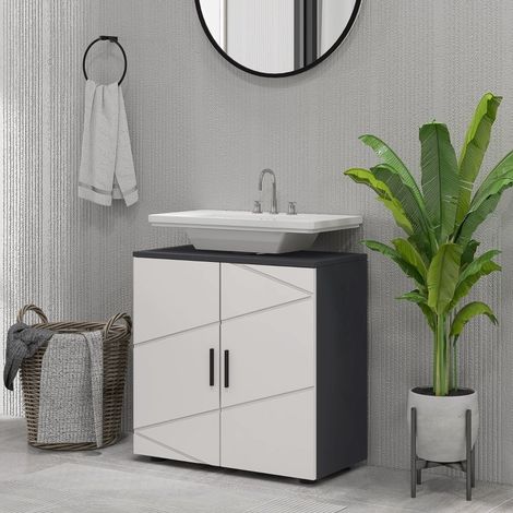 Waschbeckenunterschrank Holz Grau 60 x 30 x 60 cm mit verstellbarem Einlegeboden und U-Ausschnitt (1/5)