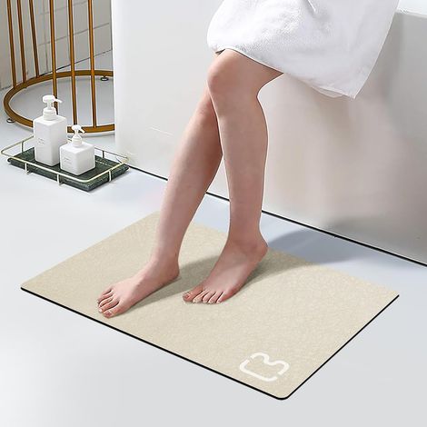 1 Tapis de bain, terre de diatomée, séchage rapide, fond caoutchouc antidérapant, salle de bain, beige, 40 x 60 cm