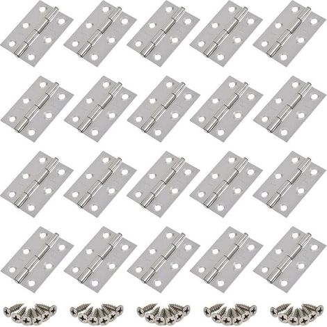 Charnières 20pcs Charnières en Acier Inoxydable,Charnière de Porte,Trous de Charnière Plats Pliants,Charnière de Tiroir d'Armoire,Connecteurs de Charnière de Fenêtre,Charnière d'Armoire Boîte Argent,a (1/5)