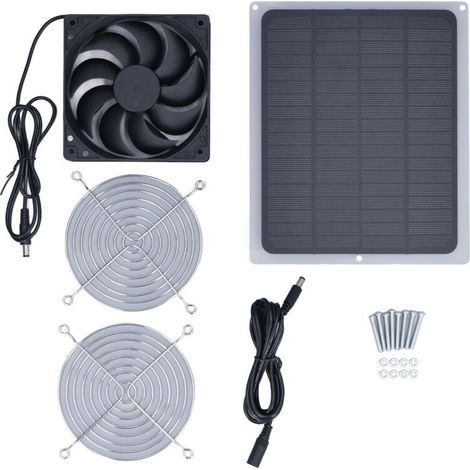 Jeffergarden Ventilateur à panneau solaire 6W avec filet de protection, serre étanche pour poulailler pour l'extérieur-DOU