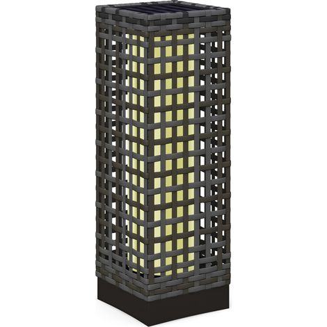 Beyamis Außenleuchte mit Solarmodul, automatischer Ein-/Ausschaltfunktion, 8 Stunden Leuchtdauer, Rattanoptik, Stahl, 15,5 x 15,5 x 46 cm, grau