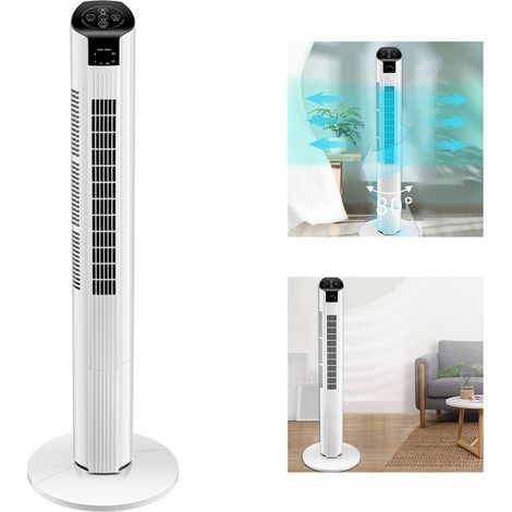 Turmventilator ohne Rotorblätter mit Digitalanzeige und Fernbedienung, 3 Windstufen, leise, oszillierend, ABS-Gehäuse, für Zuhause, Büro, Schlafzimmer, Wohnzimmer, 2900 g, inklusive Fernbedienung und  (1/5)