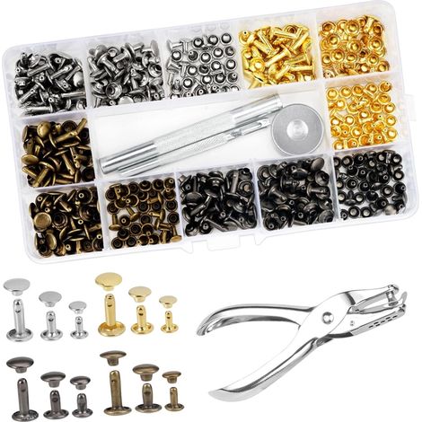 180 Pièces Rivets en Cuir, Double Capuchon 4 Couleurs 3 Tailles Rivet (1/5)