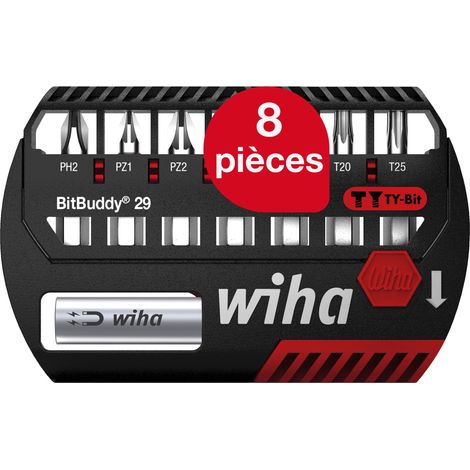Wiha Jeu d'embouts BitBuddy 8 pièces I Embout TY 29 mm 1/4" C6,3 I PH,PZ,TORX I Accessoire pour applications de vissage I Adapté aux visseuses à impact et à percussion (42137) (1/5)