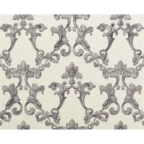 Baroque wallcovering wall EDEM 9085-27 hot embossed non-woven wallpaper embossed with floral 3D ornaments shimmering white silver grey 10.65 m2 (114 ft2) (1/5)