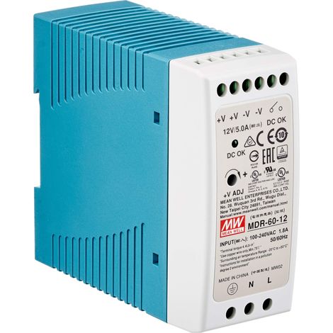 Alimentatore su guida DIN, da 60 W, 12 V, 5 A MeanWell, MDR-60-12 (1/4)