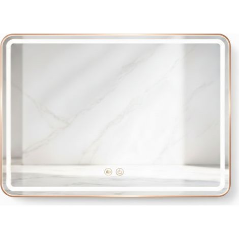 Espejo LED rectangular - 80 x 60 cm - Doble iluminación LED frontal y trasera - Oro rosa - VALORIA (1/4)