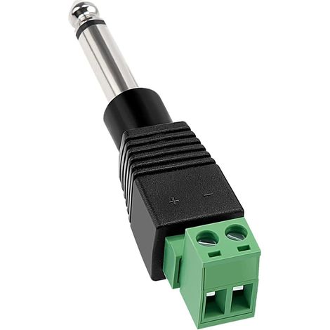 Conector Jack 6.35 mm macho TS Mono terminal de tornillo  Negro (1/4)