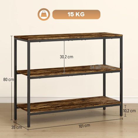 Konsolentisch, Beistelltisch mit 3-stufigem Regal, Spanplatte, Metall, Hellbraun, Modern Design, Wohnzimmer (1/5)