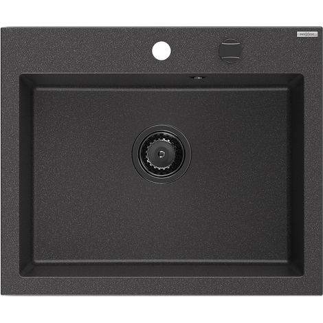 Mexen Elix Granitspüle 1-beckig 600 x 500 mm, schwarz gesprenkelt, schwarzer Siphon - 6525601005-76-B (1/5)
