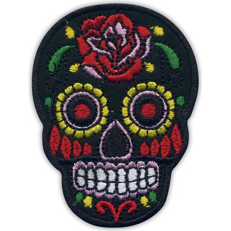 Parche con calavera mexicana negra - Reverso autoadhesivo - Parche/insignia/emblema bordado