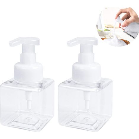 2 pièces Distributeurs de Savon moussant Flacon Pompe Vide moussant de 250 ML (8,5 oz) Pompe Bouteilles vides pour Le Savon à Main de Cuisine ou de Salle de Bain Nettoyant pour Le Visage Nettoyant (1/4)