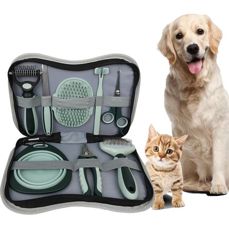 Pet Grooming Brush Set – 8-Piece Kit, for Shedding and Tangled Fur, Self-Cleaning Design (1/5)