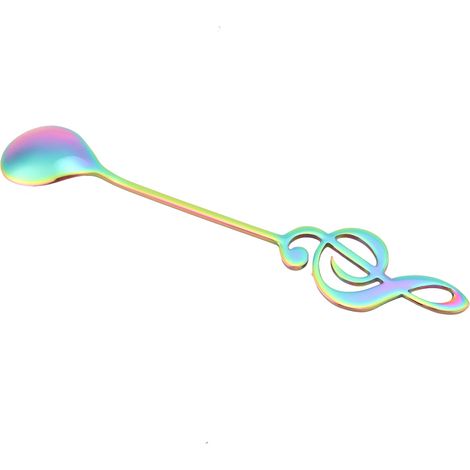 Cuillères à dessert en acier inoxydable, cuillères à café colorées avec notes de musique (1/5)