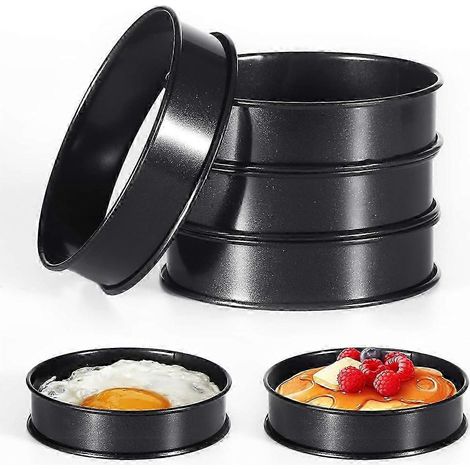 6 cercles à crumpets, 10 cm de diamètre, en acier inoxydable à double laminage, pour gâteaux, tartelettes, biscuits, œufs, hamburgers. (1/5)